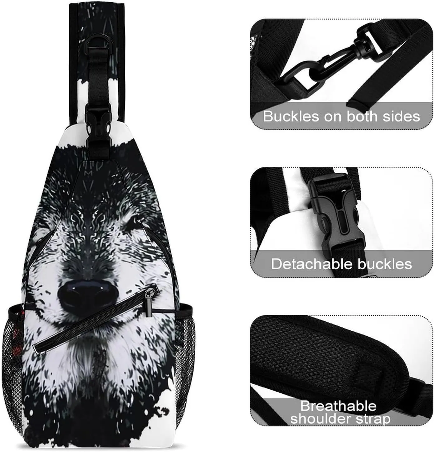 Sling Shoulder Backpack for Men Women Anti-Theft Multipurpose Travel Backpack Camping Outdoor Bag, Awesome Wolf Rose Art Crossbody Daypacks Shoulder Packs