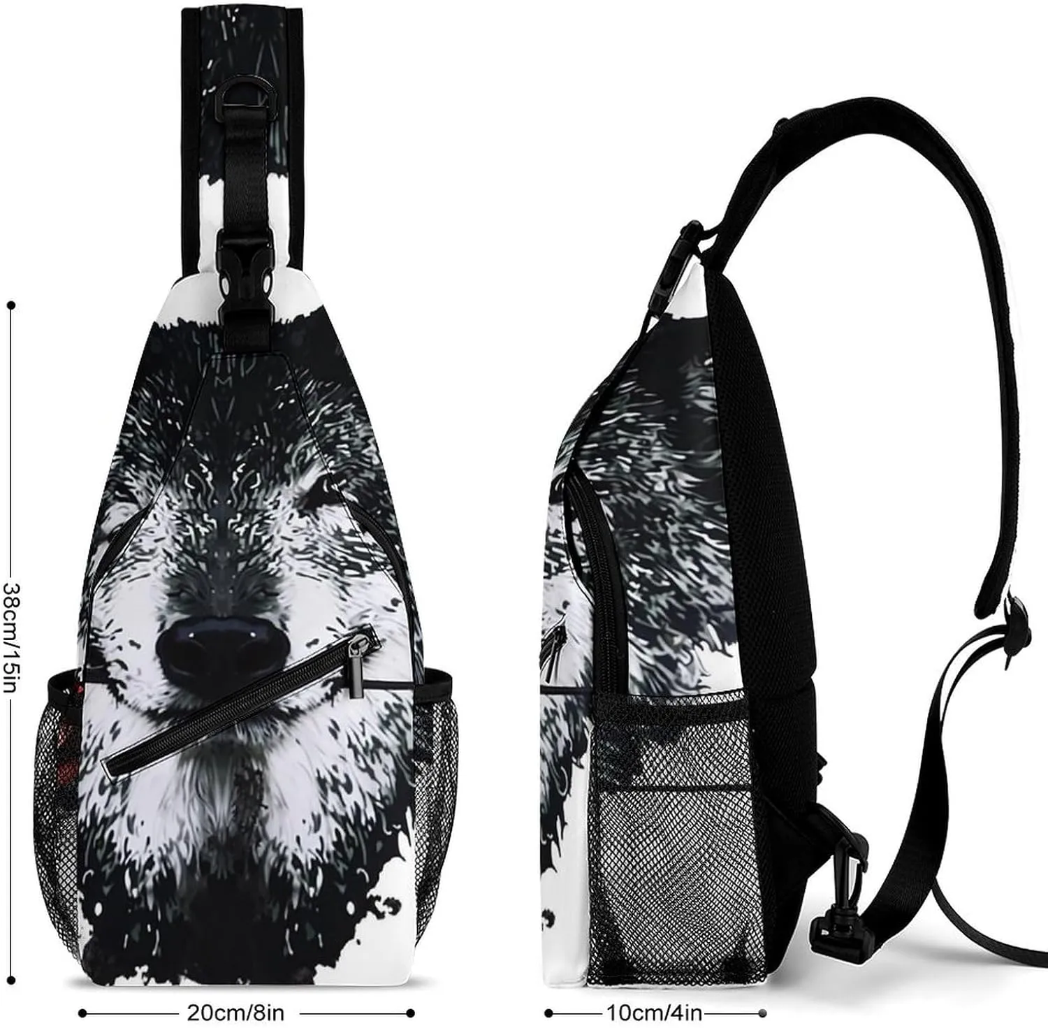 Sling Shoulder Backpack for Men Women Anti-Theft Multipurpose Travel Backpack Camping Outdoor Bag, Awesome Wolf Rose Art Crossbody Daypacks Shoulder Packs