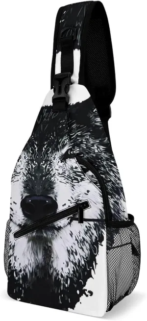 Sling Shoulder Backpack for Men Women Anti-Theft Multipurpose Travel Backpack Camping Outdoor Bag, Awesome Wolf Rose Art Crossbody Daypacks Shoulder Packs