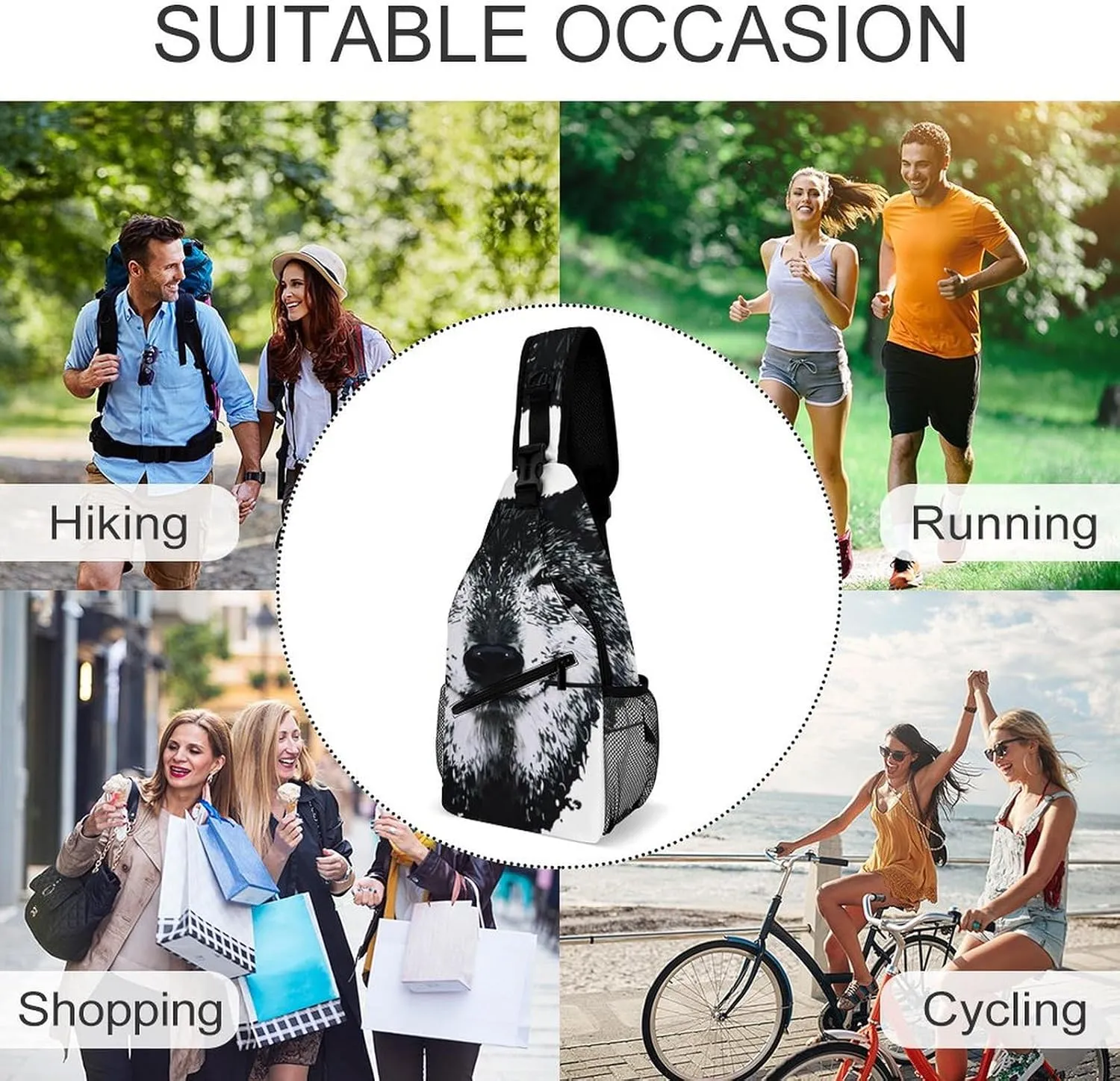 Sling Shoulder Backpack for Men Women Anti-Theft Multipurpose Travel Backpack Camping Outdoor Bag, Awesome Wolf Rose Art Crossbody Daypacks Shoulder Packs
