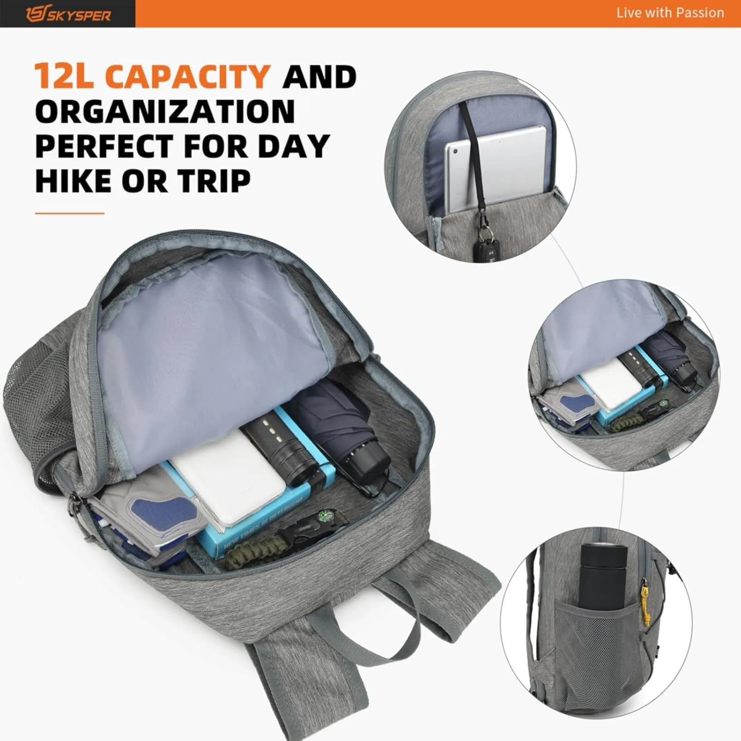 Small Hiking Backpack -12L Lightweight Packable Daypack for Travel Foldable Tear Resistant Backpacks for Women Men
