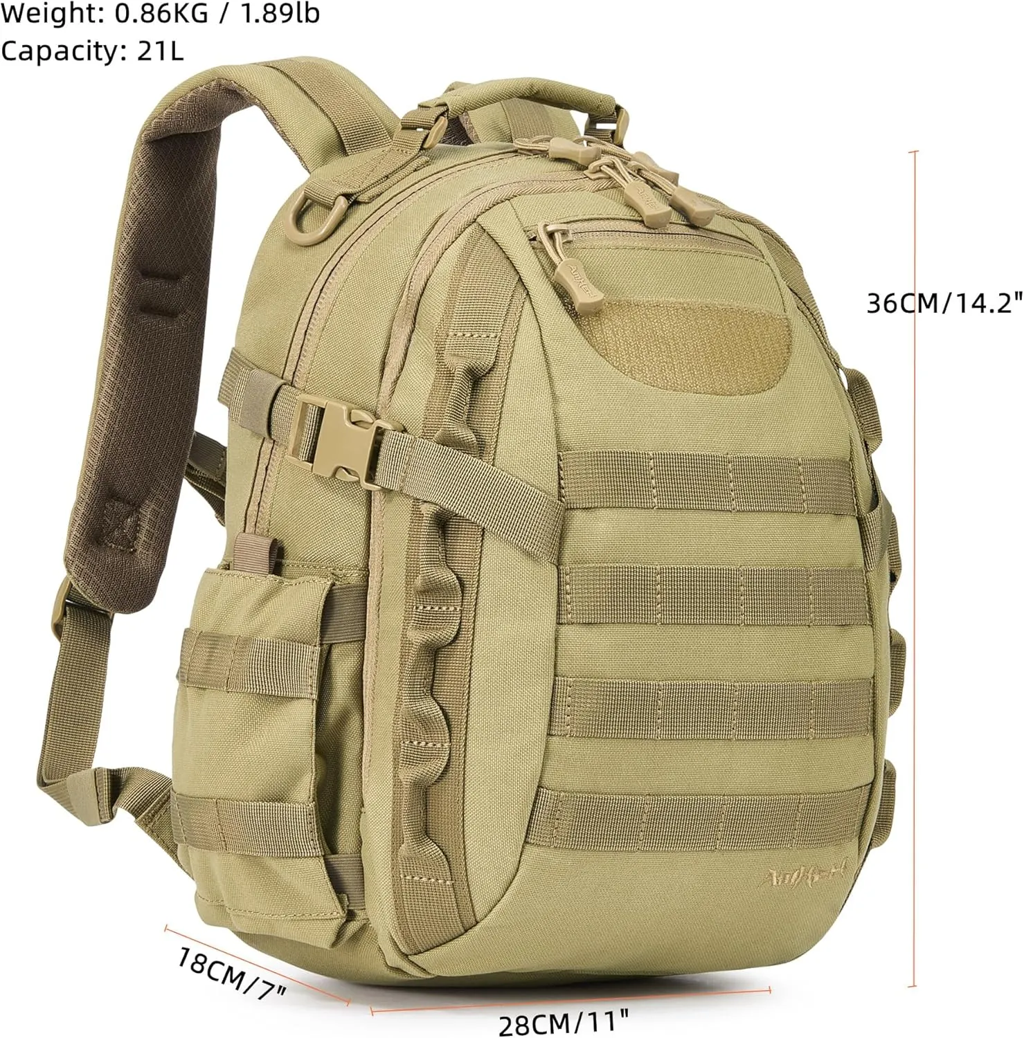 Small Tactical Military Backpack Day Assault Pack Edc Army Daypack Survival Molle Rucksack Bugout Emergency Go Bag 21L (Tan)
