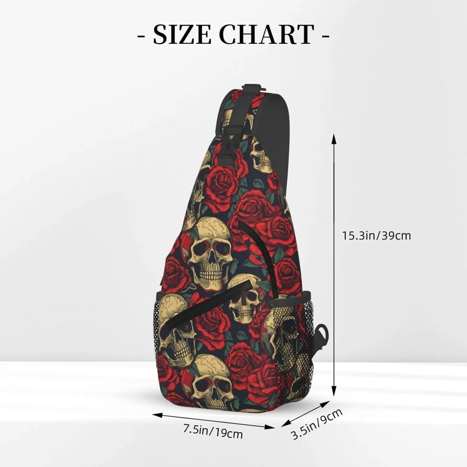 Smiley Skulls Face Retro Red Roses Cross Chest Bag Diagonally Hiking Crossbody Bag Travel Shoulder Daypack Lightweight Sling Backpack Cycling Daypacks Fitness Chest Backpacks