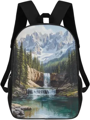 Snow Mountain Melt River Fashion 17 Inch Backpack Simple Shoulders Daypacks Lightweight Laptop Bag Travel Gear