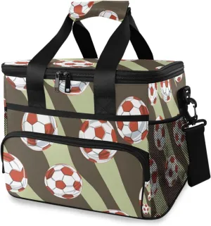 Soccer Green Stripes Cooler Bag Insulated Cooler Soft Sided Cooler 24 Can Portable Picnic Bag Large Leakproof Lunch Bag Box for Beach Grocery Camping Travel Car Men Women
