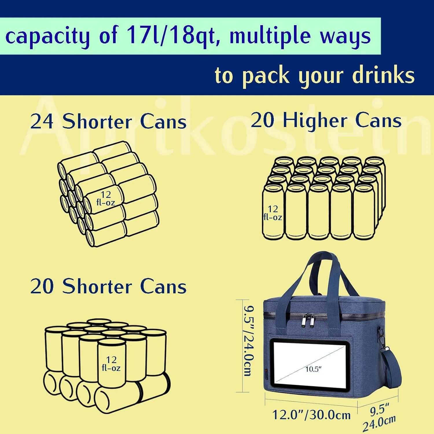 Soft Cooler Bag 24/20 Cans Collapsible Medium 18qt/17L/12in Large Lunch Bag Insulated Ice Chest Leakproof for Travel Car Beach Camping