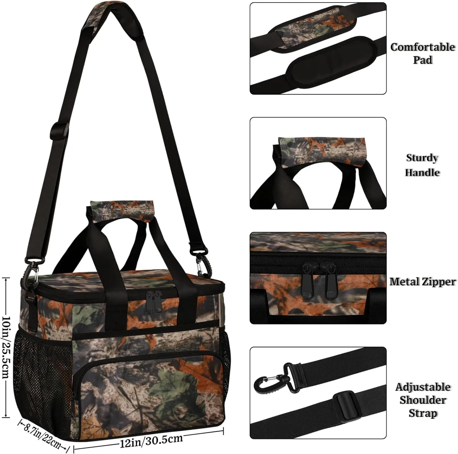 Soft Cooler Bag Forest Camo Camouflage Insulated Lunch Box for Men & Women, Large Leakproof Lunch Bag Portable Beach Cooler for Work, Picnic, Road Trips,Fishing, Travel, Camping,A-1