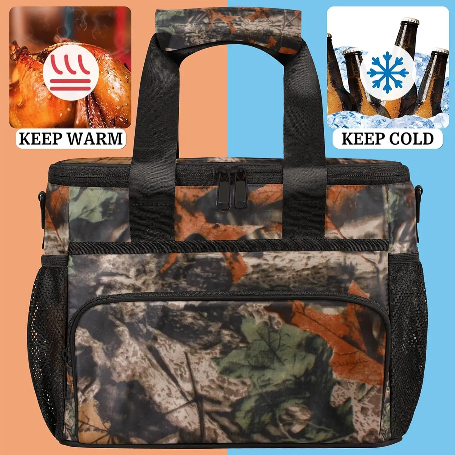 Soft Cooler Bag Forest Camo Camouflage Insulated Lunch Box for Men & Women, Large Leakproof Lunch Bag Portable Beach Cooler for Work, Picnic, Road Trips,Fishing, Travel, Camping,A-1