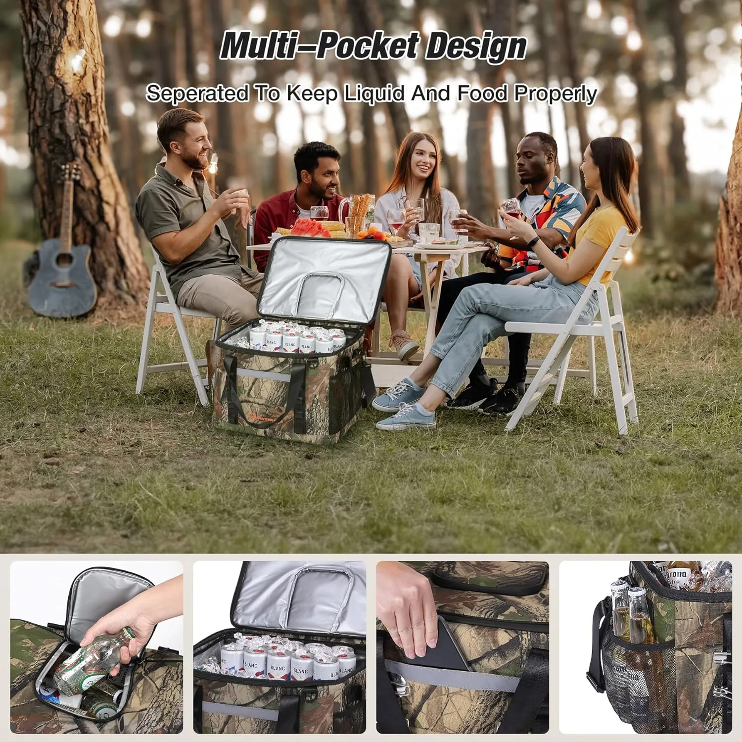 Soft Cooler Bag Insulated Leakproof 48/75 Cans Collapsible w/Insulating Cover&Leakproof PVC Bag, Large Travel Cooler, Soft Sided Coolers for Picnic, Camping, Beach, Trip