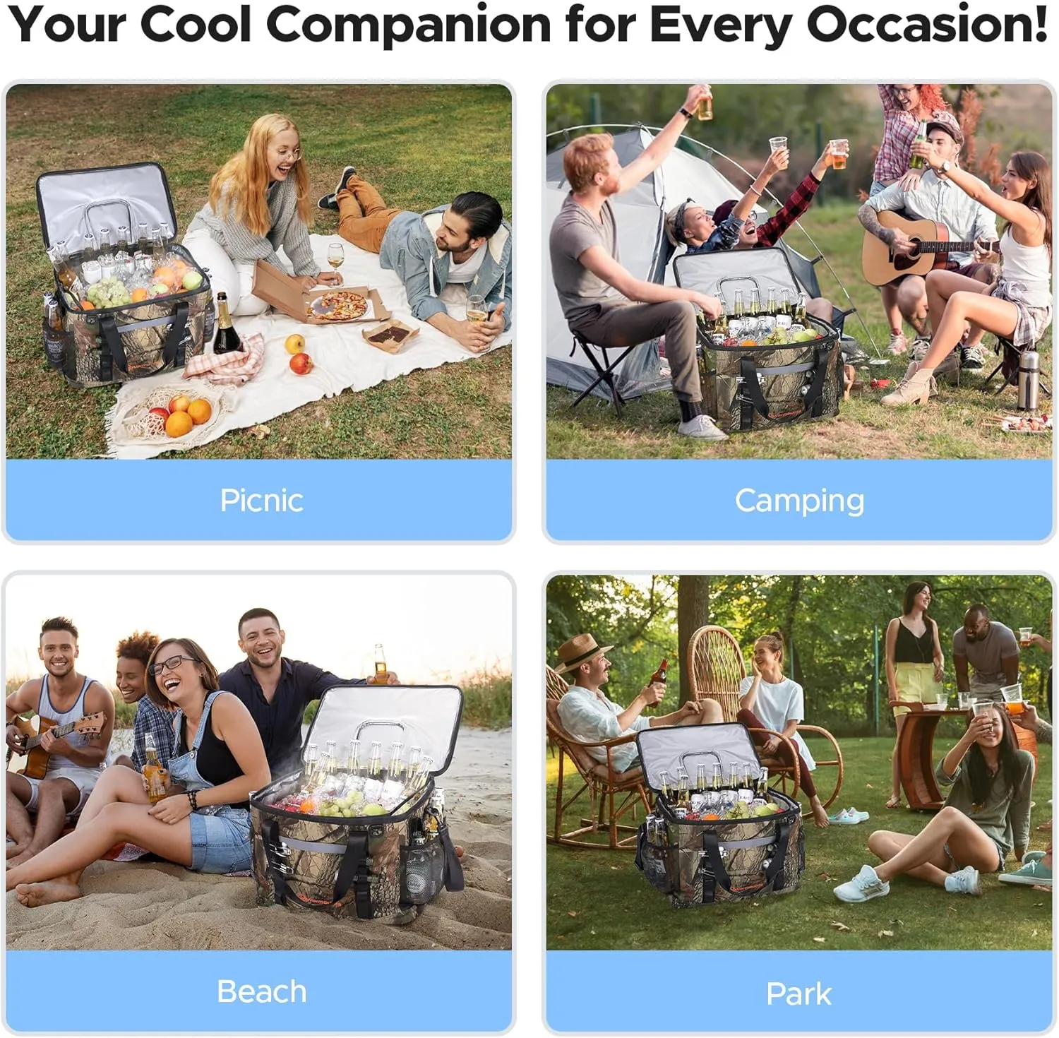 Soft Cooler Bag Insulated Leakproof 48/75 Cans Collapsible w/Insulating Cover&Leakproof PVC Bag, Large Travel Cooler, Soft Sided Coolers for Picnic, Camping, Beach, Trip