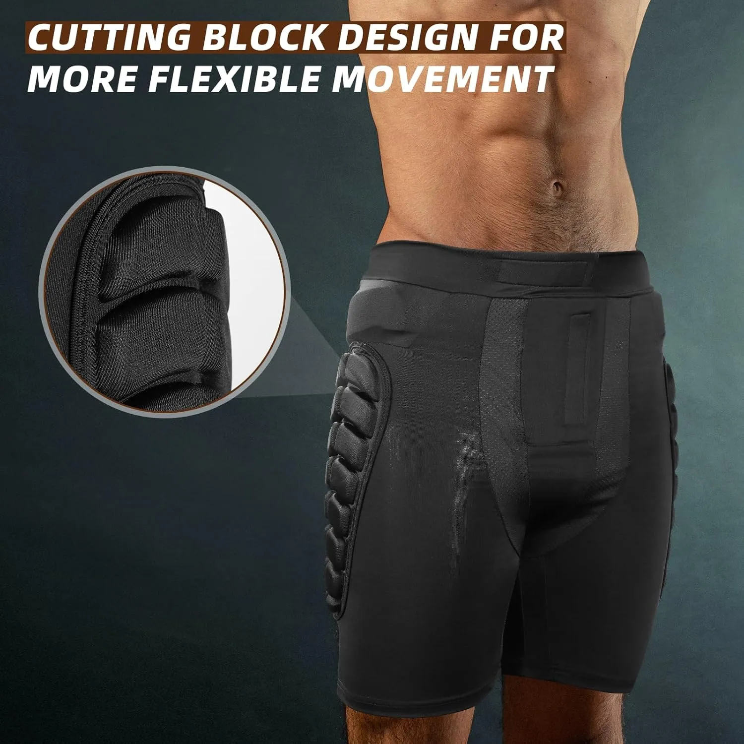 SOURRI 3D Protective Padded Shorts for Snowboard,Skate and Ski, Protection for Hip,Butt and Tailbone