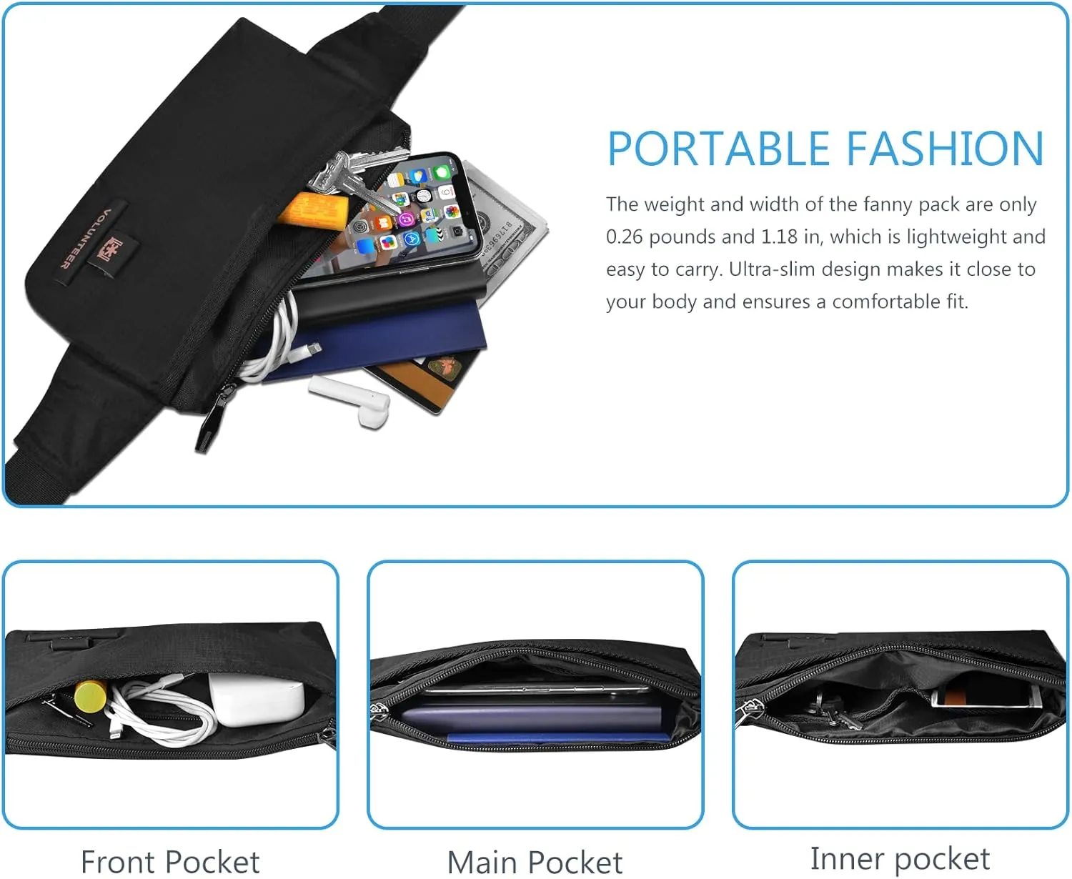 Sport Fanny Pack, Men Women Running Waist Pack Bag, Lightweight Bum Bag, Jogging Cycling Hiking Traveling(211 black)