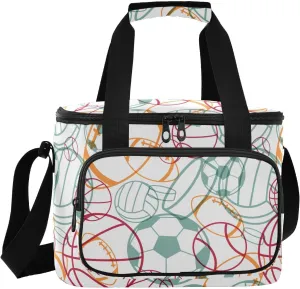 Sports Ball Outline White Insulated Cooler Bag with Shoulder Strape Lunch Bag Travel Cooler for Picnic Beach Camping