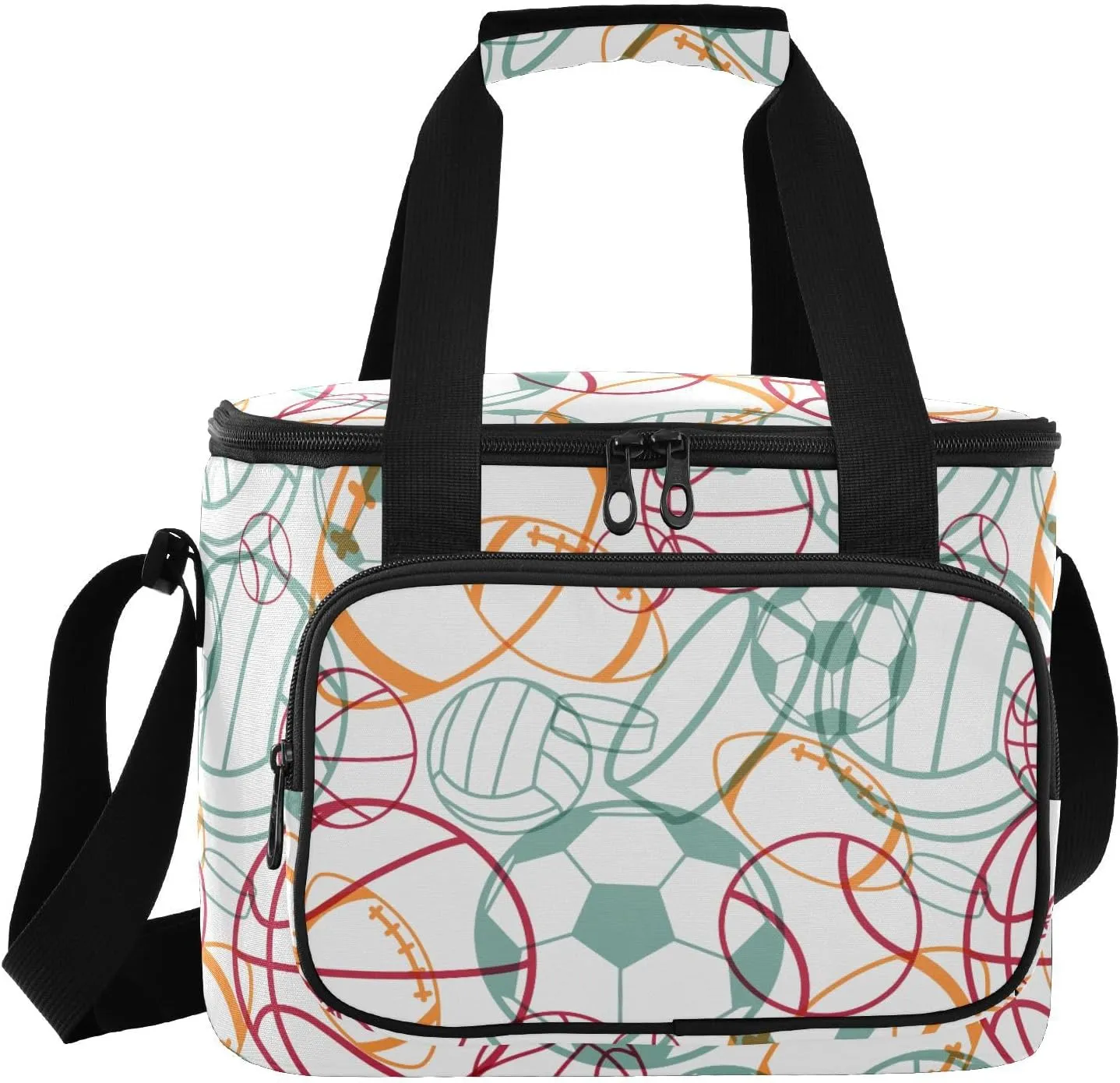 Sports Ball Outline White Insulated Cooler Bag with Shoulder Strape Lunch Bag Travel Cooler for Picnic Beach Camping