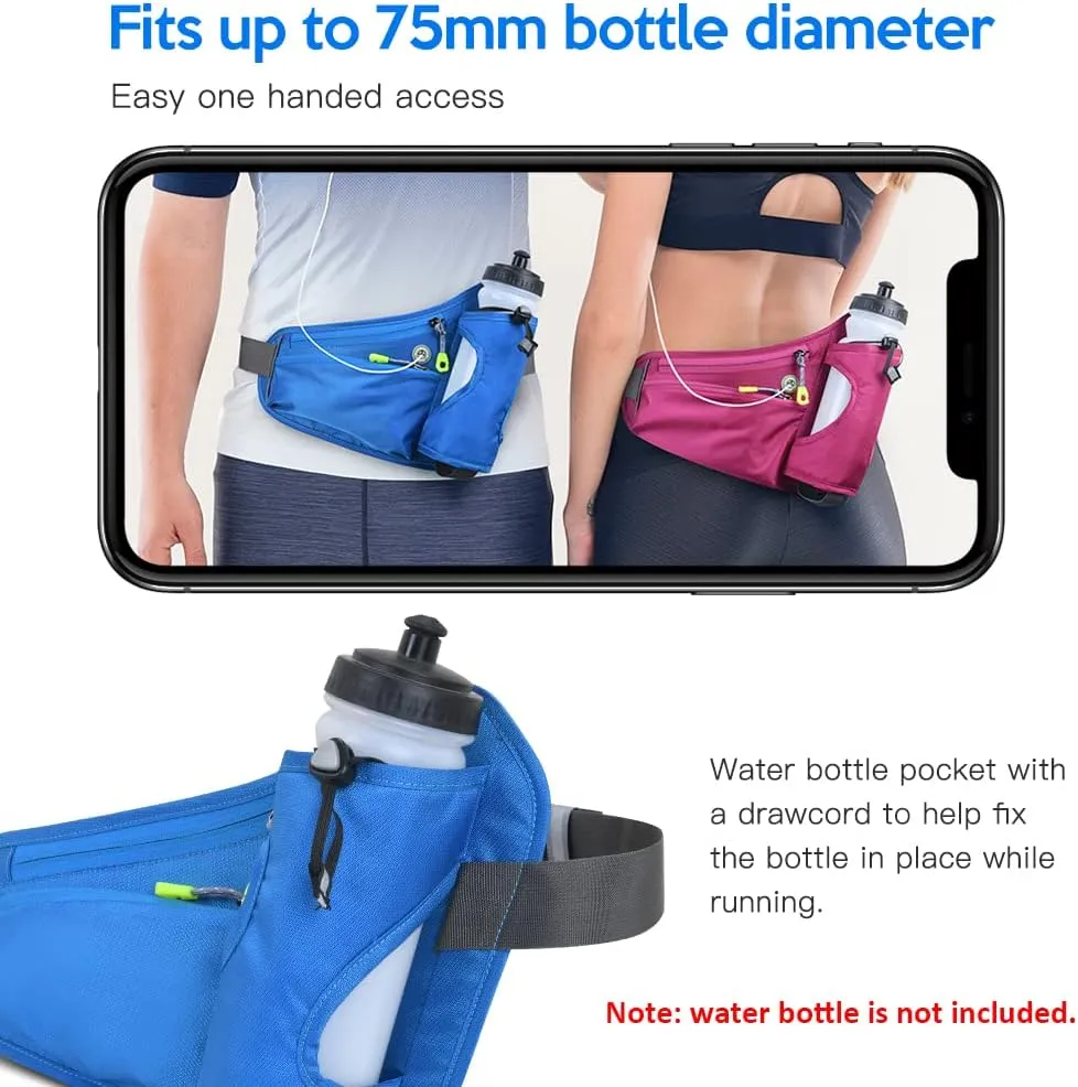 Sports Hydration Belt Bag Running Belt Waist Pack Bum Bag with Bottle Holder for Men Women Running Cycling Hiking Walking, Black