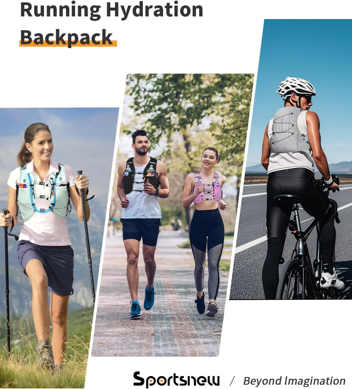 sportsnew Running Vest for Women Men, Lightweight 10L Hydration Backpack with Waterproof Phone Pocket, Breathable Pack for Hiking Trail Running Cycling Marathon