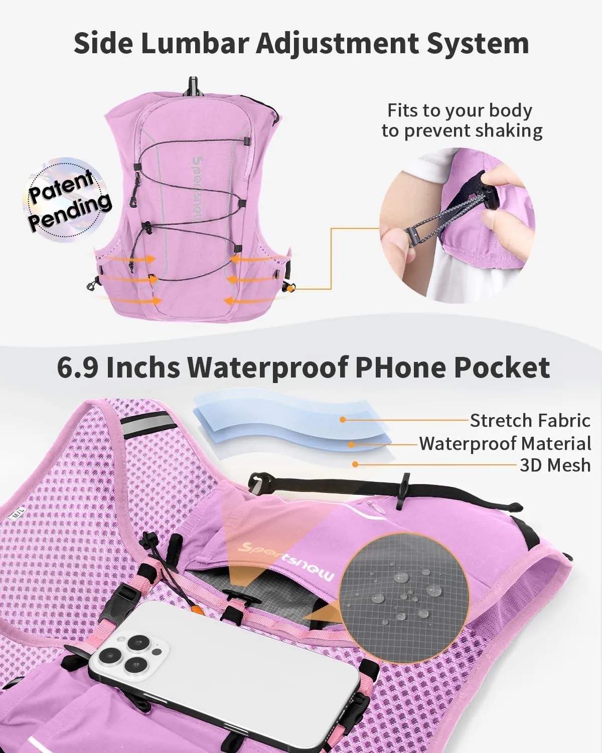 sportsnew Running Vest for Women Men, Lightweight 10L Hydration Backpack with Waterproof Phone Pocket, Breathable Pack for Hiking Trail Running Cycling Marathon
