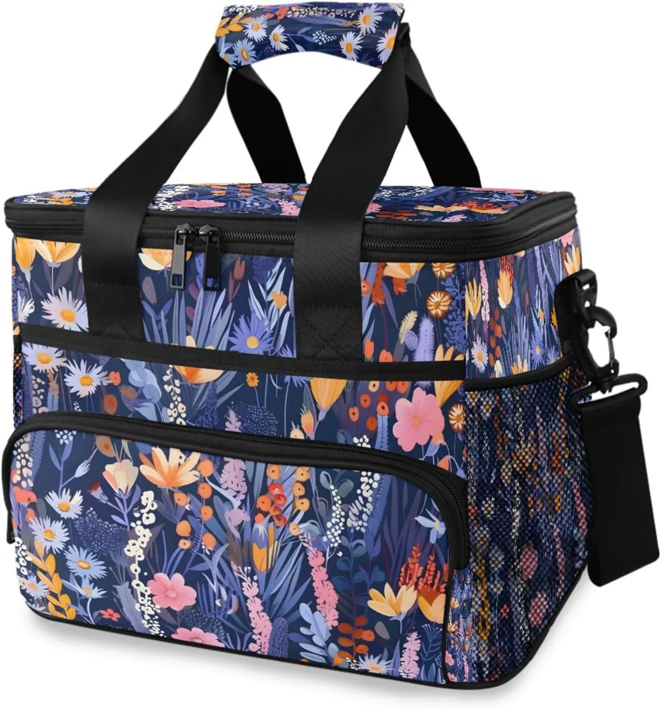 Spring Boho Wildflower Flower Cooler Bag Insulated Cooler Soft Sided Cooler 24 Can Portable Picnic Bag Large Leakproof Lunch Bag Box for Beach Grocery Camping Travel Car Men Women