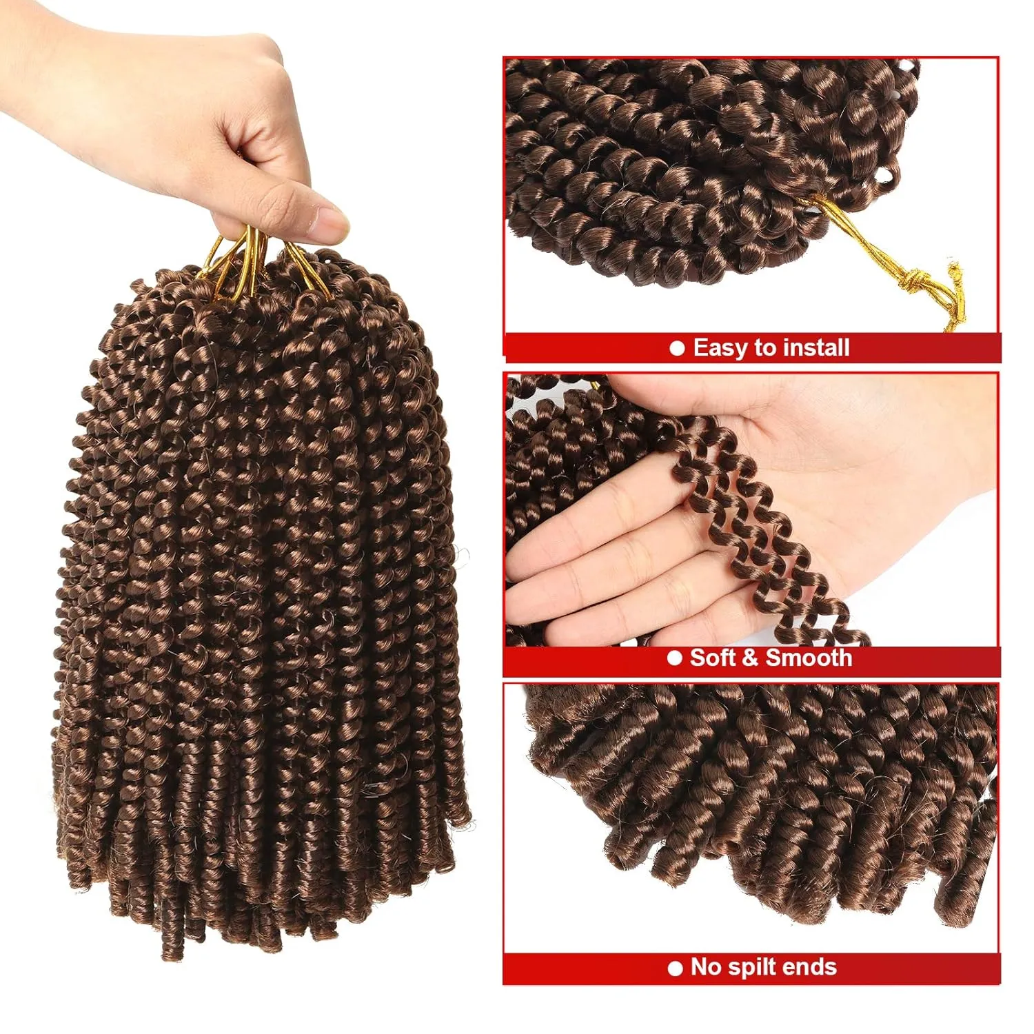 Spring Twist Hair 6 Packs 8inch Fluffy Spring Twist Crochet Hair Passion Twist Crochet Hair Synthetic Braiding Hair Extensions 15 Strands 55g/Pack(8inch, #30)