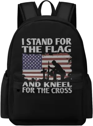 Stand for Flag Kneel for Cross Travel Backpack 16 in Laptop Bag Half Print Rucksack Business Daypack for Work Office