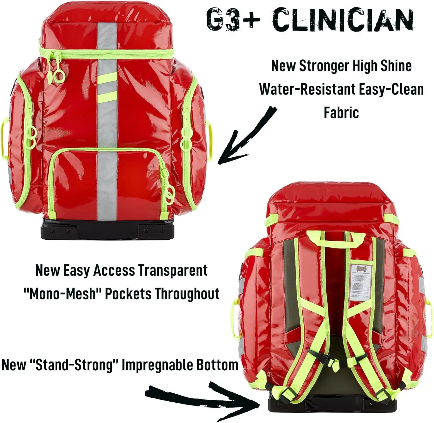 Statpacks New 2023 G3  Clinician, Red EMT Jump Bag for Medics, Pack, Ergonomic, Lightweight BLS ALS Trauma Bag for EMS, Police, Firefighters