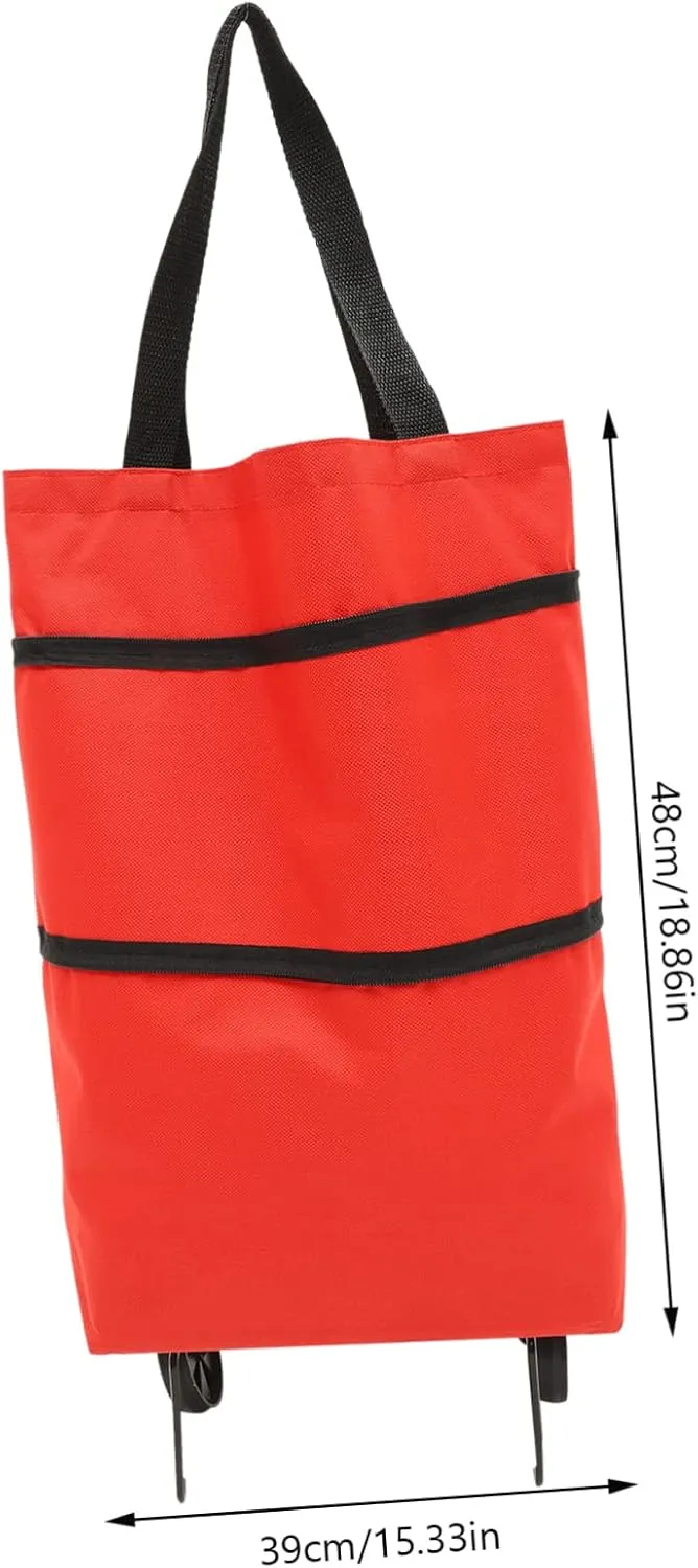 Storage Bag with Wheels Tote Bag Cart Folding Shopping Bags Small Tey Bag Cooler Cart Shopping Bag with