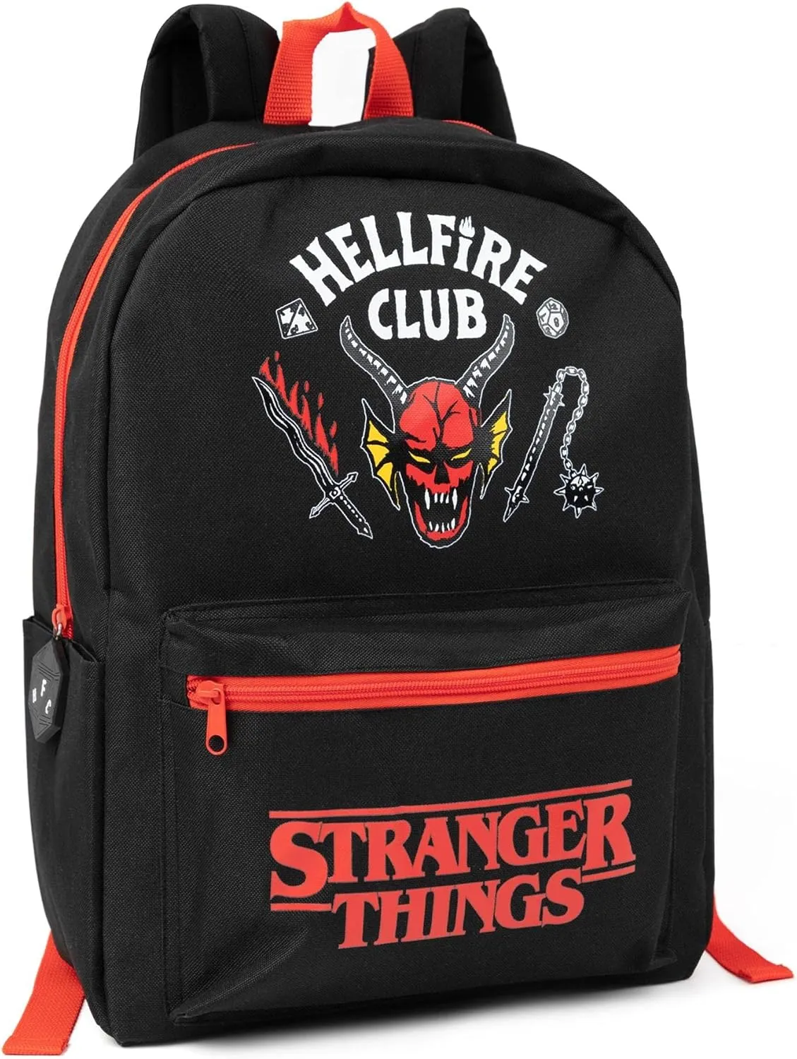 Stranger Things Hellfire Club Backpack | Black Rucksack with Adjustable Straps | Netflix Series Organised Luggage School Bag