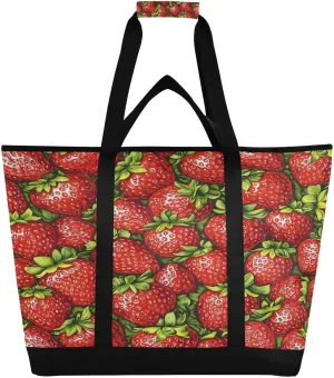 Strawberry Reusable Insulated Lunchbox Cooler Bag, Leakproof Kitchen Grocery Bag Collapsible Portable Cooler Tote Bag for Picnic, Camping, Office, Travel