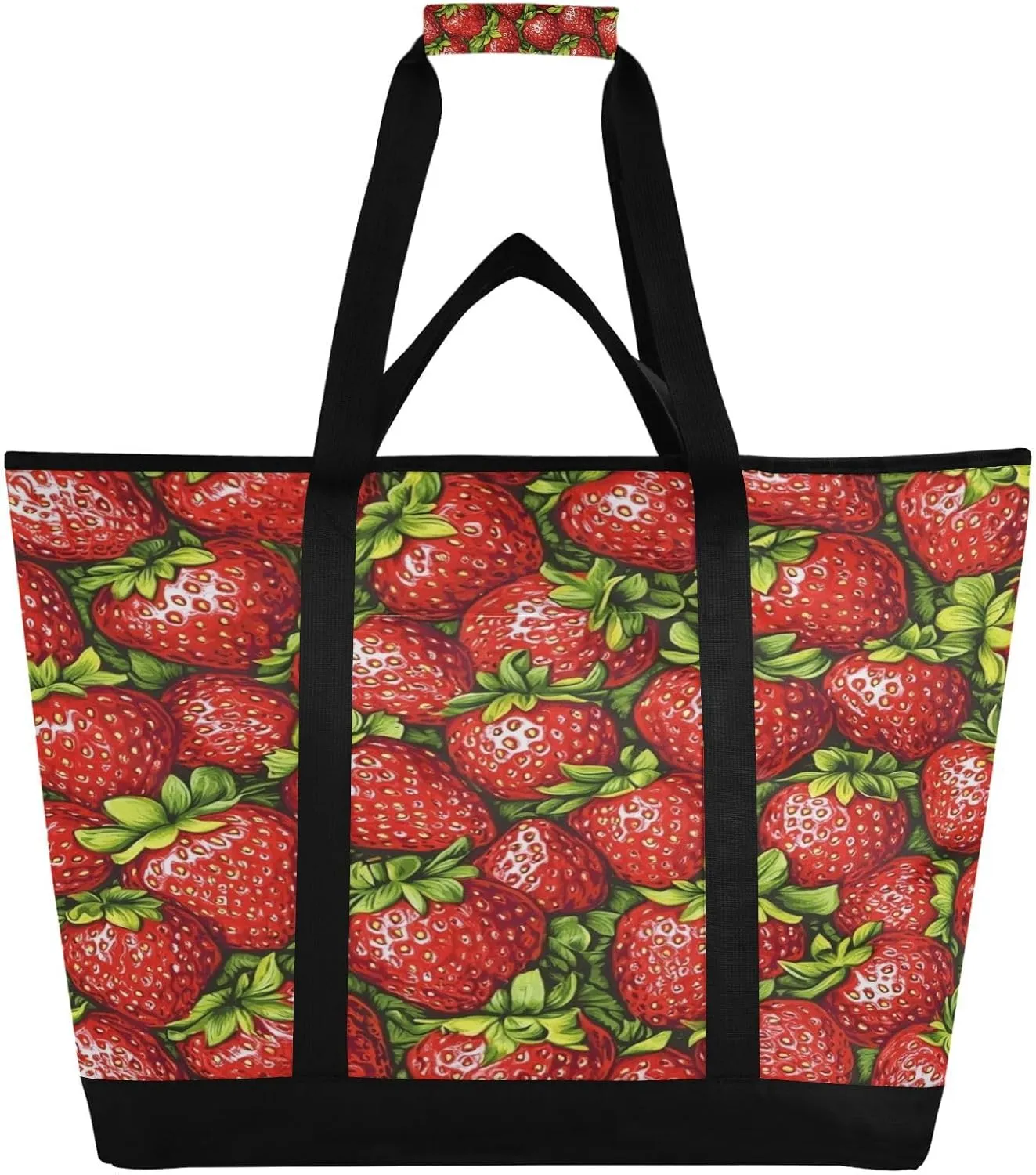 Strawberry Reusable Insulated Lunchbox Cooler Bag, Leakproof Kitchen Grocery Bag Collapsible Portable Cooler Tote Bag for Picnic, Camping, Office, Travel