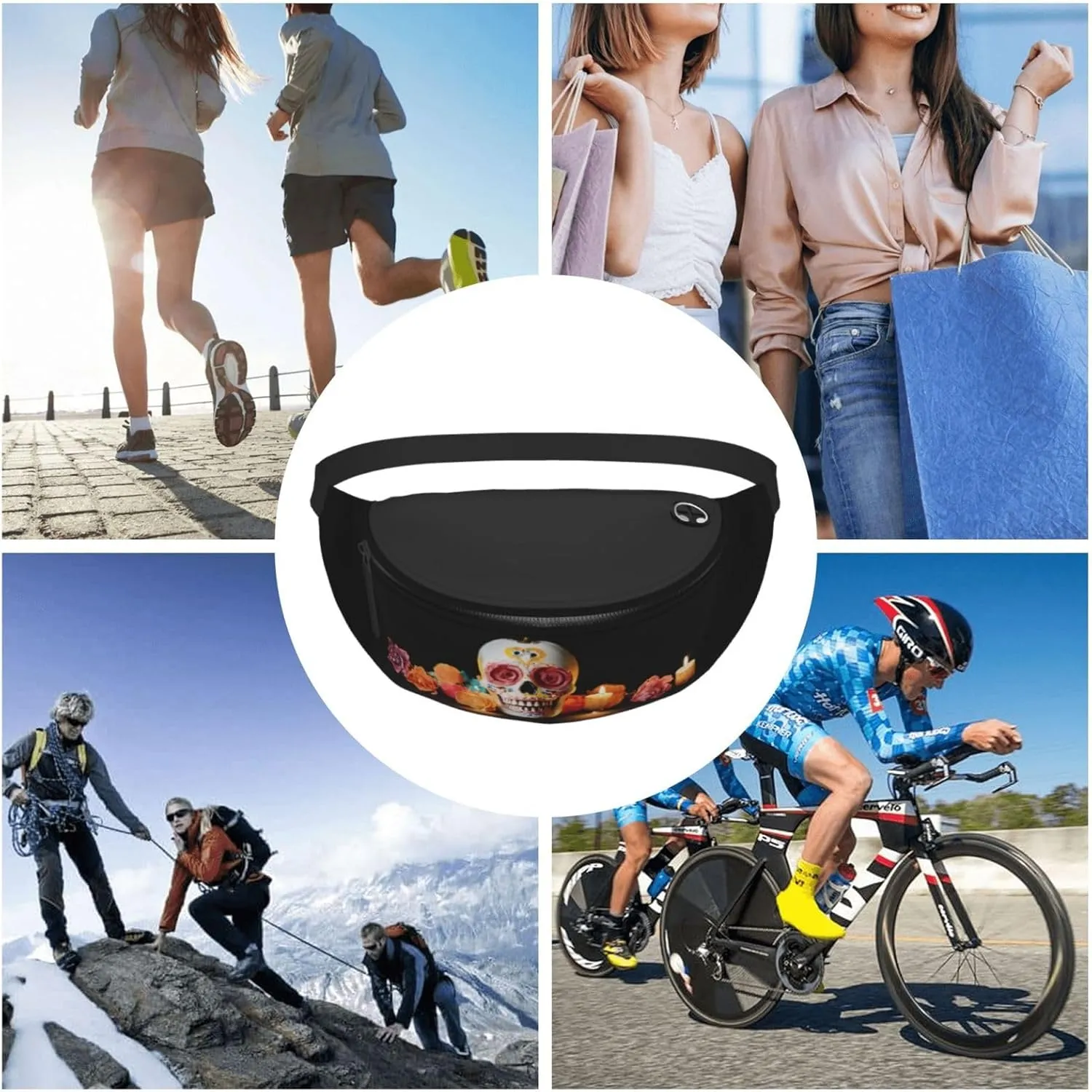 Stylish 3d Mexican Skull Bumbags Waist Fanny Pack For Women Ladies Men Lightweight Bum Bag With Zip Pockets Adjustable Belt For Dog Walking Running Cycling Hiking Outdoor Sport
