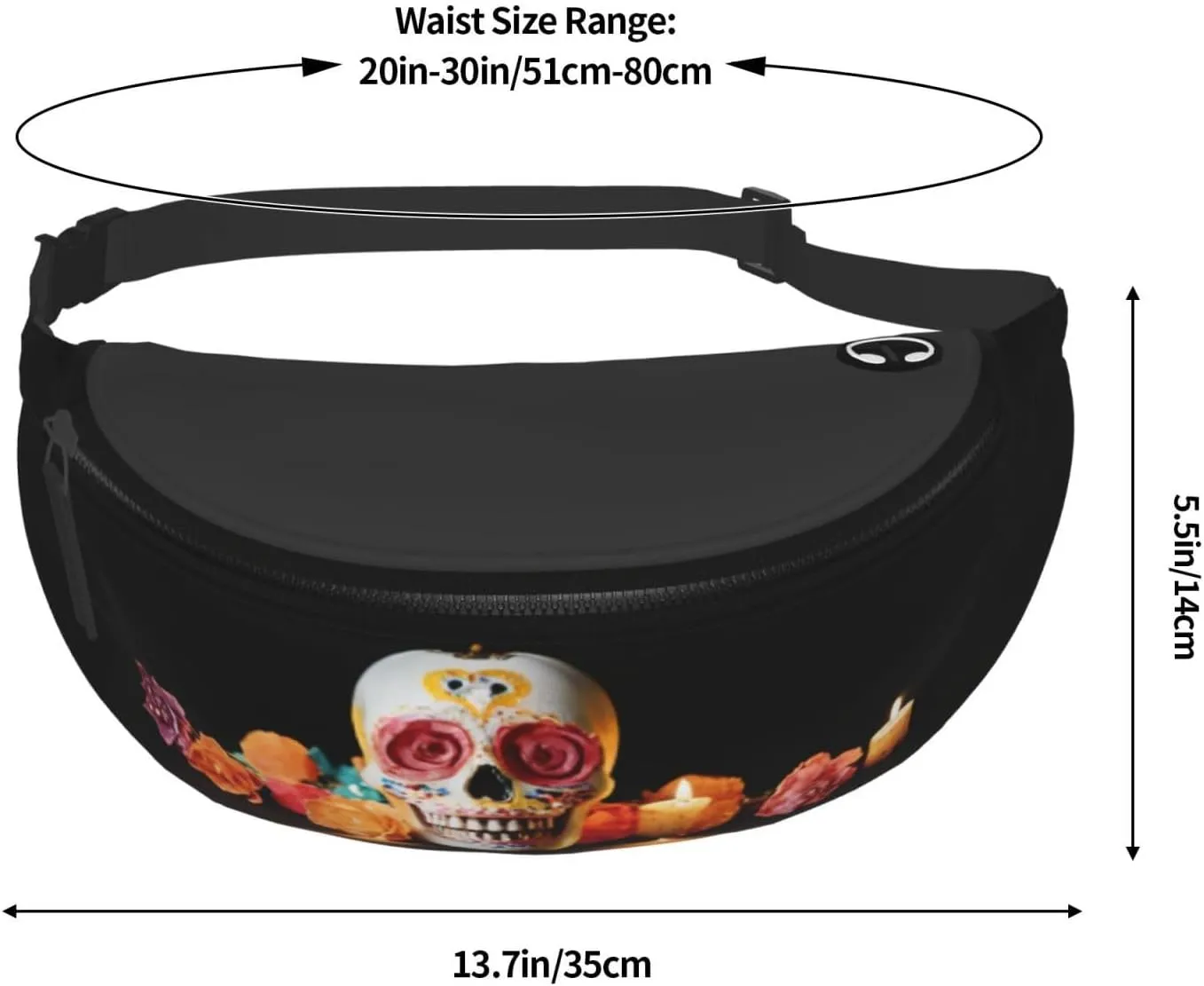 Stylish 3d Mexican Skull Bumbags Waist Fanny Pack For Women Ladies Men Lightweight Bum Bag With Zip Pockets Adjustable Belt For Dog Walking Running Cycling Hiking Outdoor Sport