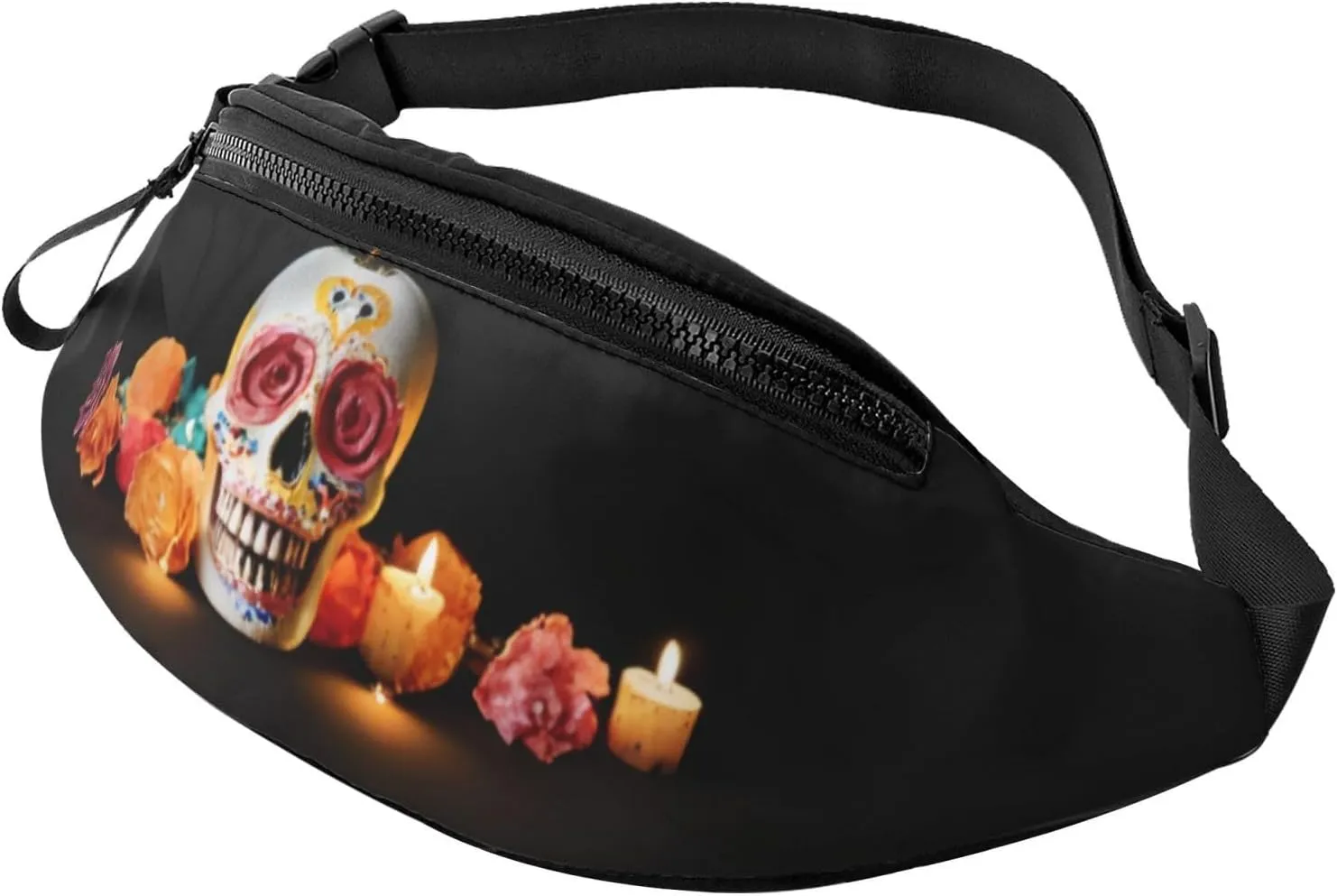 Stylish 3d Mexican Skull Bumbags Waist Fanny Pack For Women Ladies Men Lightweight Bum Bag With Zip Pockets Adjustable Belt For Dog Walking Running Cycling Hiking Outdoor Sport