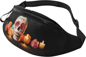 Stylish 3d Mexican Skull Bumbags Waist Fanny Pack For Women Ladies Men Lightweight Bum Bag With Zip Pockets Adjustable Belt For Dog Walking Running Cycling Hiking Outdoor Sport