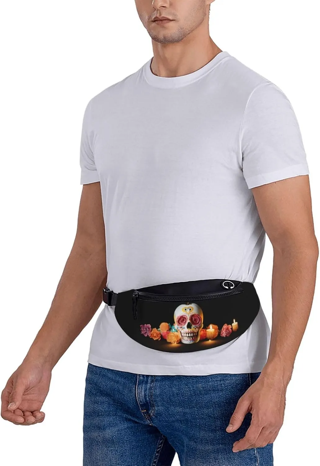 Stylish 3d Mexican Skull Bumbags Waist Fanny Pack For Women Ladies Men Lightweight Bum Bag With Zip Pockets Adjustable Belt For Dog Walking Running Cycling Hiking Outdoor Sport