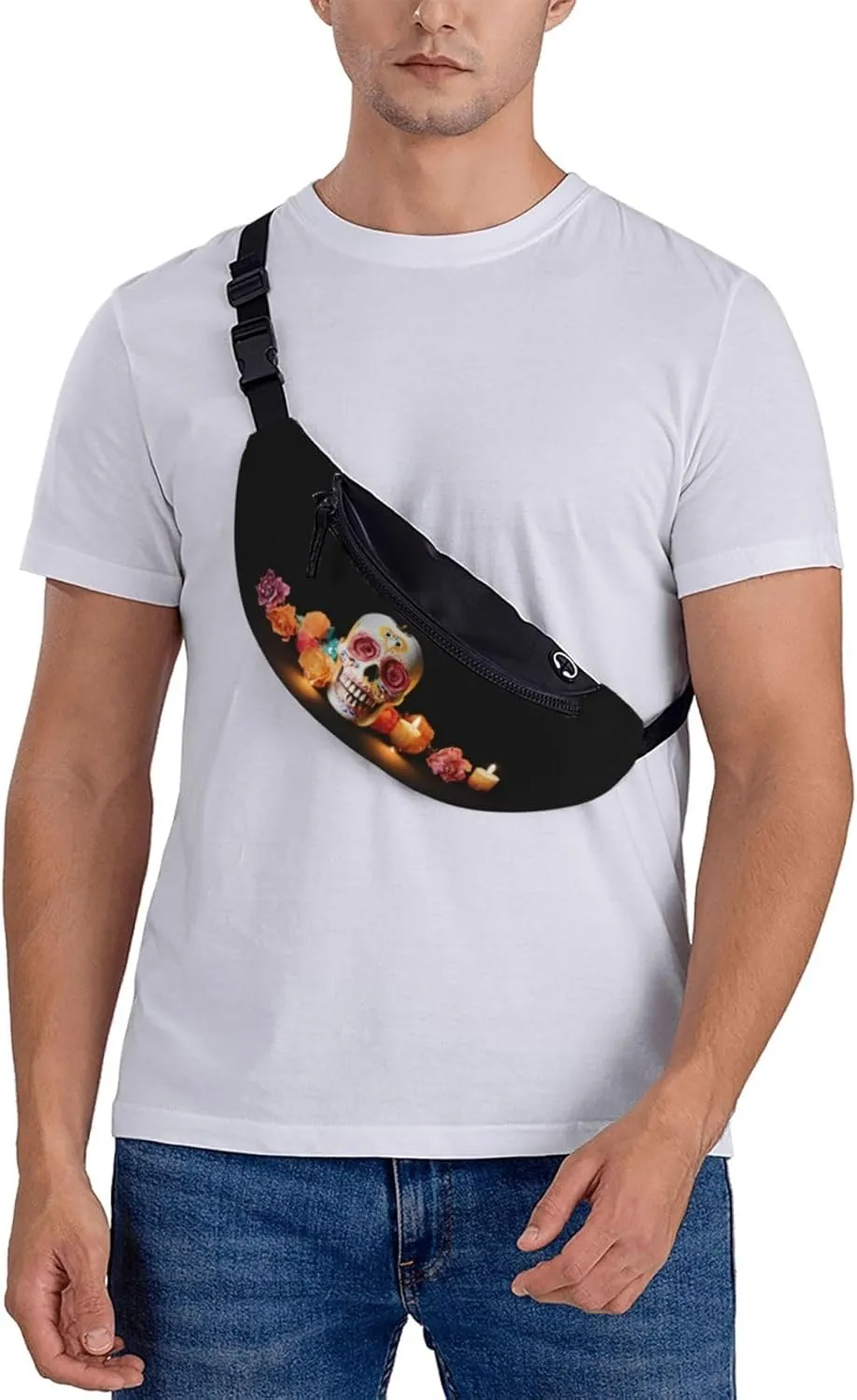Stylish 3d Mexican Skull Bumbags Waist Fanny Pack For Women Ladies Men Lightweight Bum Bag With Zip Pockets Adjustable Belt For Dog Walking Running Cycling Hiking Outdoor Sport