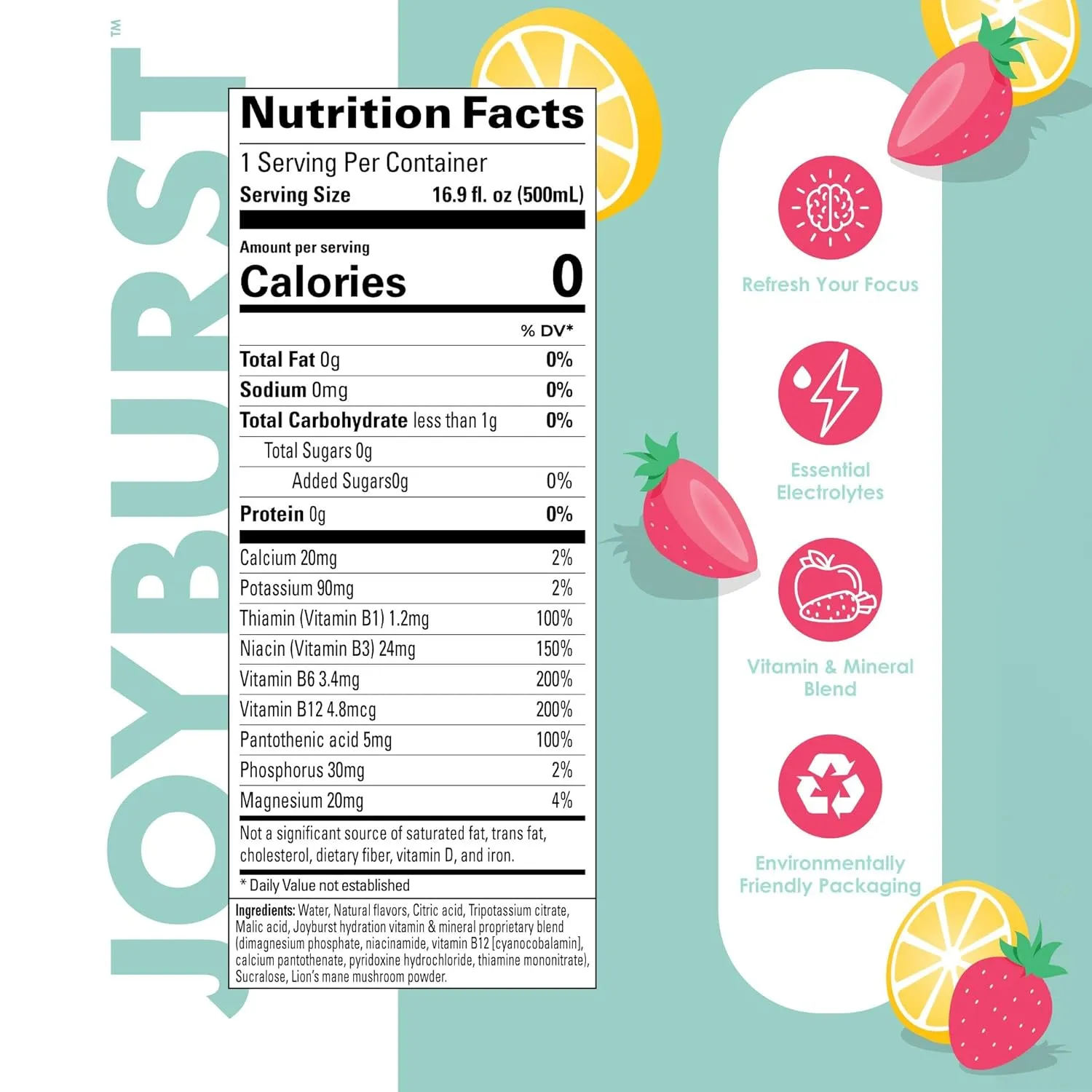 Sugar Free Electrolyte Water, Zero Calorie Hydration Drink, Refresh, Hydrate & Recover, Electrolytes Vitamin B's   Focus, Comes in Eco-friendly Tetra Pak® packages (Strawberry-lemonade, 12 Packs)