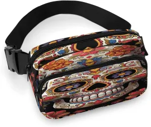 Sugar Skulls Fanny Pack Belt Bag with Adjustable Strap Fashion Waist Bag for Outdoor Sports Hiking