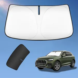 Sun Shade Sunshade for Audi Q5 2018-2024 2025 Windshield Cover, 2-Layers Sun Shield for Q5 SQ5 Premium, Premium Plus, Prestige Crossover SUV Winter 240T Silver Coating Sun Visor Car Accessories