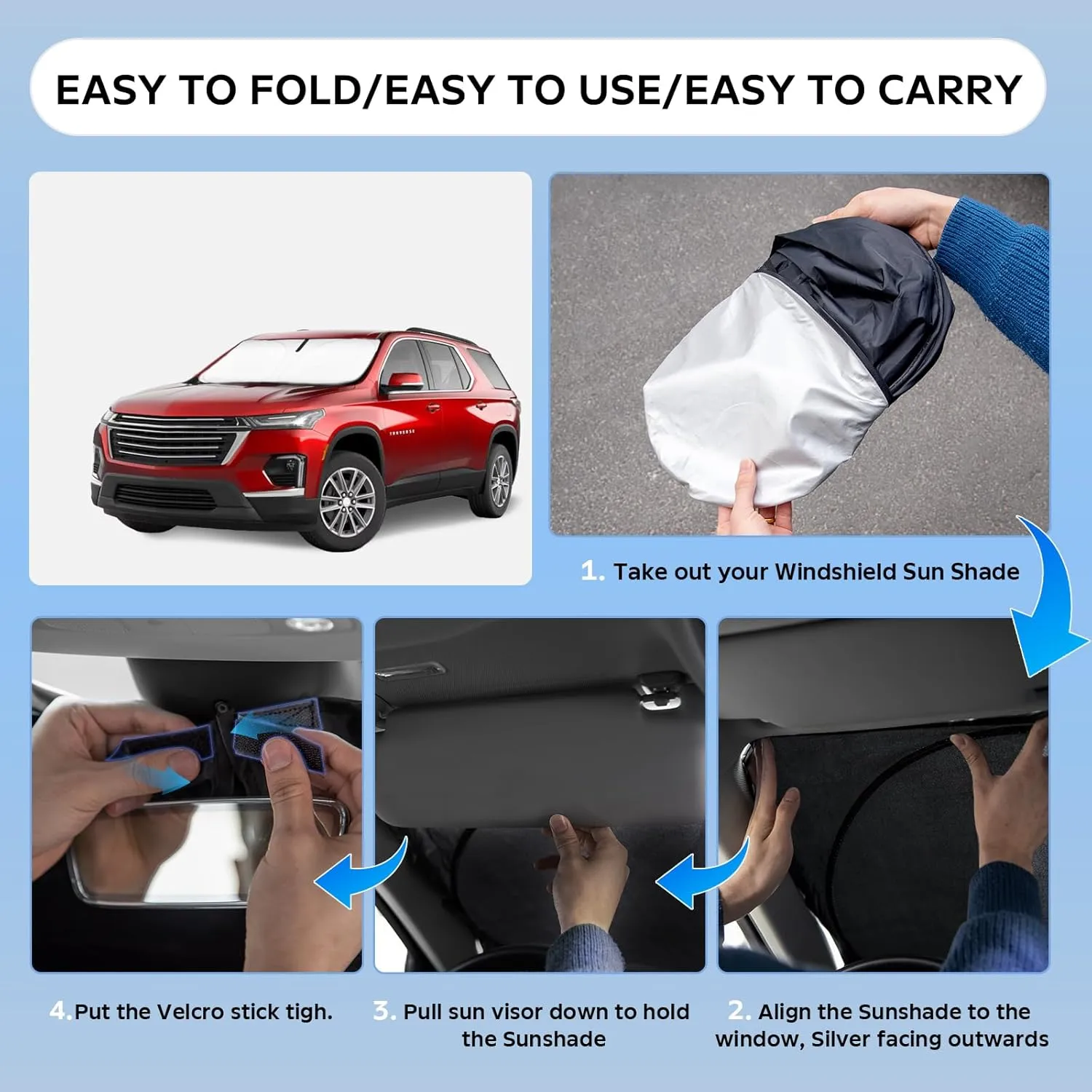 Sun Shade Sunshade for Chevrolet Traverse 2018-2024 2025 Windshield Cover, 2-Layers Sun Shield 240T Silver Sun Visor for Chevry Traverse LS, LT, RS, Redline, Premier SUV Car Accessories