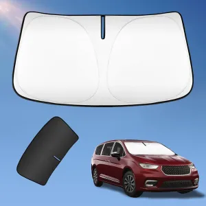 Sun Shade Sunshade for Chrysler Pacifica Minivan 2017-2024 2025 Windshield Cover, 2-Layers Sun Shield 240T Silver Coating Sun Visor Foldable Window Shade Blocks UV Rays Car Accessories