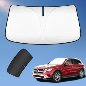 Sun Shade Sunshade for Mercedes Benz GLC 260 GLC 300 GLK-Class 2023-2024 2025 Windshield Cover, 2-Layers Sun Shield 240T Silver Coating Sun Visor Foldable Window Shade Blocks UV Rays Car Accessories