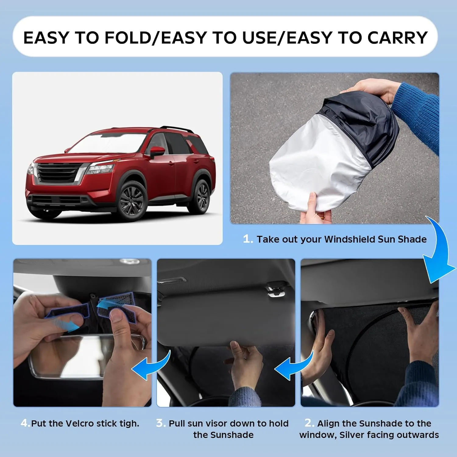 Sun Shade Sunshade for Nissan Pathfinder 2022-2024 2025 Windshield Cover, 2-Layers Sun Shield 240T Silver Sun Visor Foldable Window Shade Blocks UV Rays Cooler Car Accessories