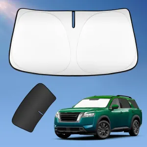 Sun Shade Sunshade for Nissan Pathfinder 2022-2024 2025 Windshield Cover, 2-Layers Sun Shield 240T Silver Sun Visor Foldable Window Shade Blocks UV Rays Cooler Car Accessories
