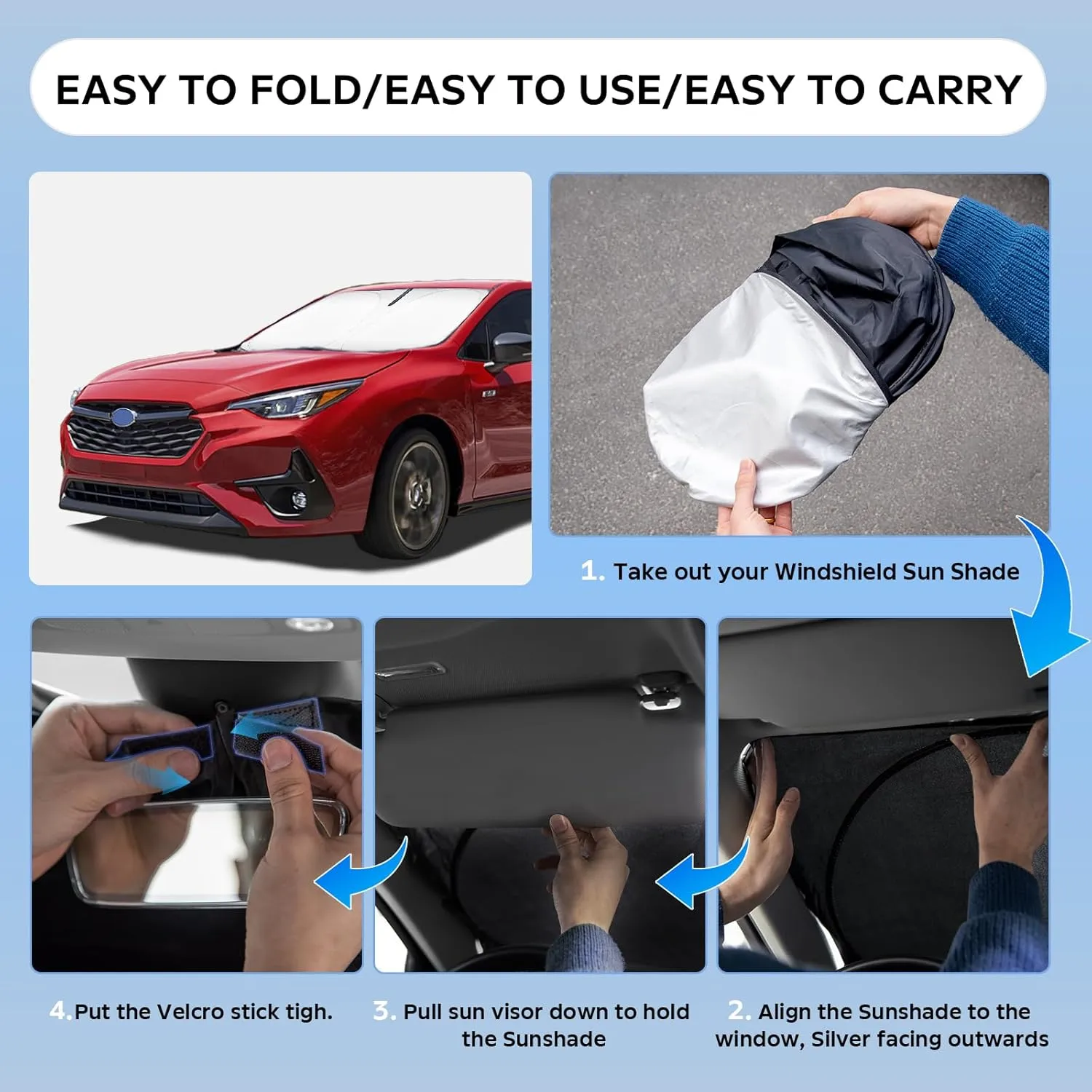 Sun Shade Sunshade for Subaru Impreza 2017-2024 2025 Windshield Cover, 2-Layers Sun Shield 240T Silver Coating Sun Visor for Impreza WRX Sedan Impreza WRX Hatchback WRX STI Car Accessories