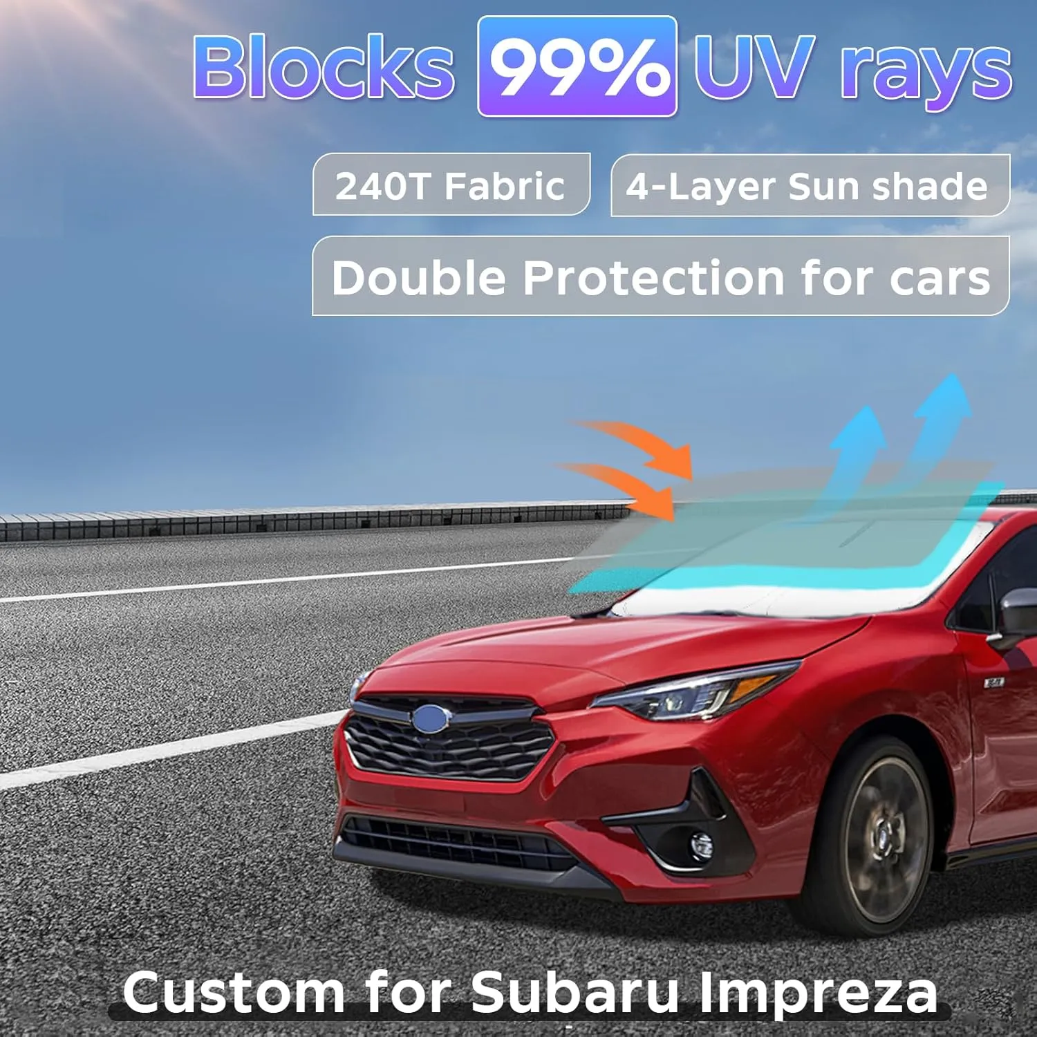 Sun Shade Sunshade for Subaru Impreza 2017-2024 2025 Windshield Cover, 2-Layers Sun Shield 240T Silver Coating Sun Visor for Impreza WRX Sedan Impreza WRX Hatchback WRX STI Car Accessories