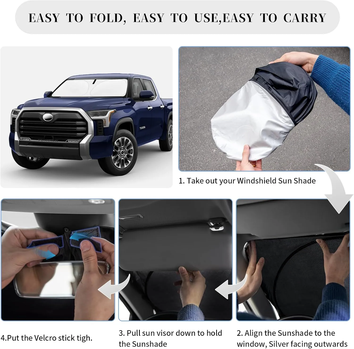 Sun Shade Sunshade for Toyota Tundra Windshield Cover, 4-Layer Front Window Shade Custom fit Tundra 2022-2024 2025 Limited SR5 Platinum TRD Pro Pickup Sun Visor 240T Shade Blocks UV Car Accessories
