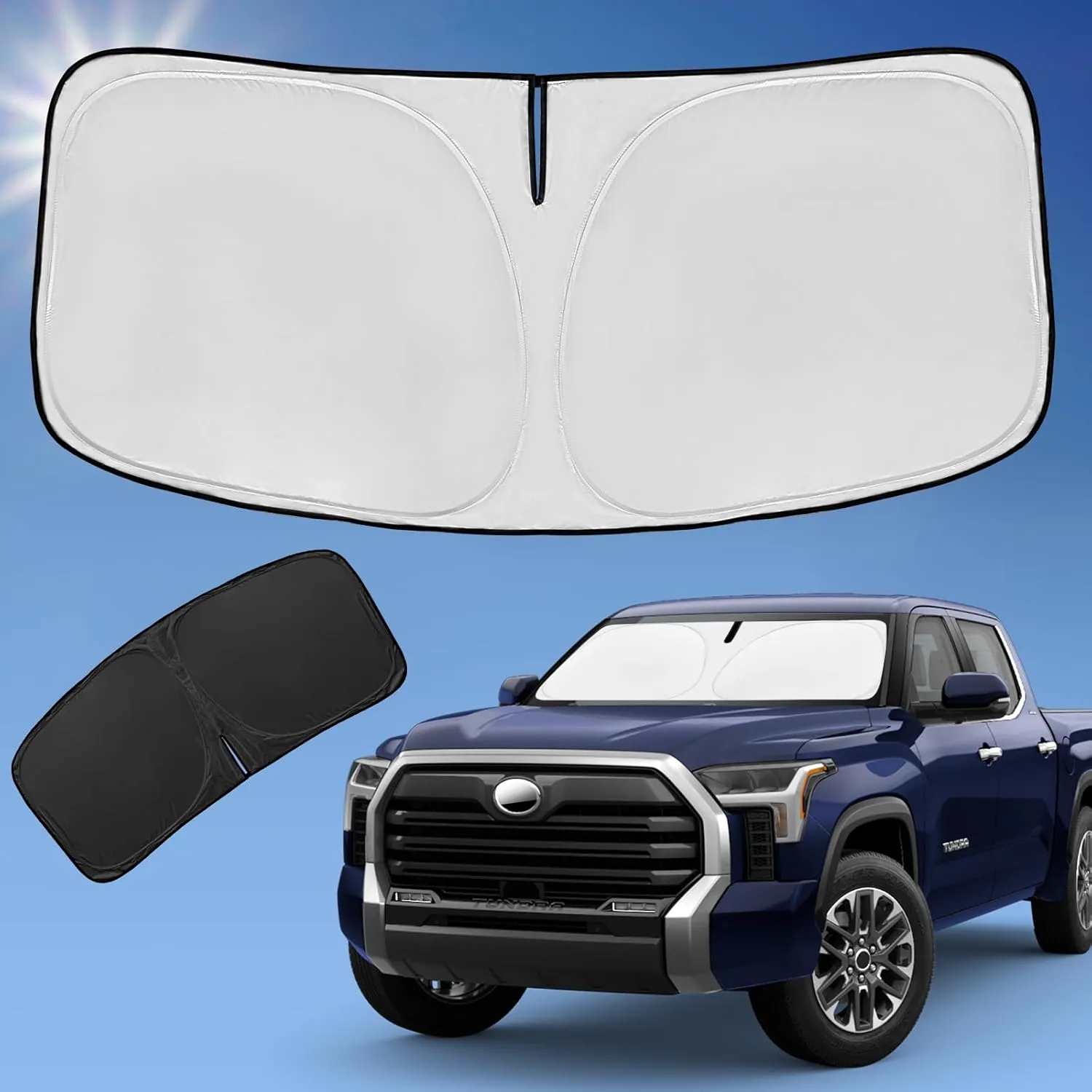 Sun Shade Sunshade for Toyota Tundra Windshield Cover, 4-Layer Front Window Shade Custom fit Tundra 2022-2024 2025 Limited SR5 Platinum TRD Pro Pickup Sun Visor 240T Shade Blocks UV Car Accessories
