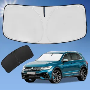 Sun Shade Sunshade for Volkswagen Tiguan Windshield Cover, 4-Layer Front Window Shade Custom fit Tiguan 2018-2023 2024 Sun Visor 240T Retractable Shade Blocks UV Rays Cooler Car Accessories