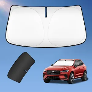 Sun Shade Sunshade for Volvo XC60 SUV 2018-2024 2025 Windshield Cover, 2-Layers Sun Shield 240T Silver Coating Sun Visor Foldable Window Shade Blocks UV Rays Car Accessories
