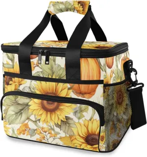 Sunflower Pumpkin Autumn Cooler Bag Insulated Cooler Soft Sided Cooler 24 Can Portable Picnic Bag Large Leakproof Lunch Bag Box for Beach Grocery Camping Travel Car Men Women